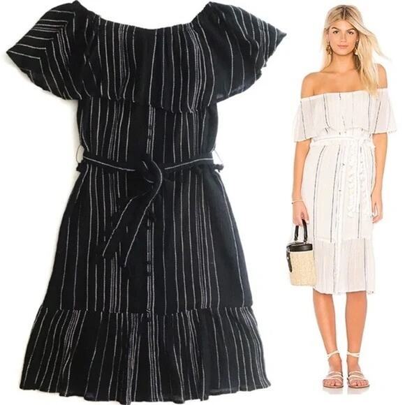 Michael Stars Stripe Off Shoulder Boho Hippie Embroidered Midi Dress - XS - Picture 1 of 13